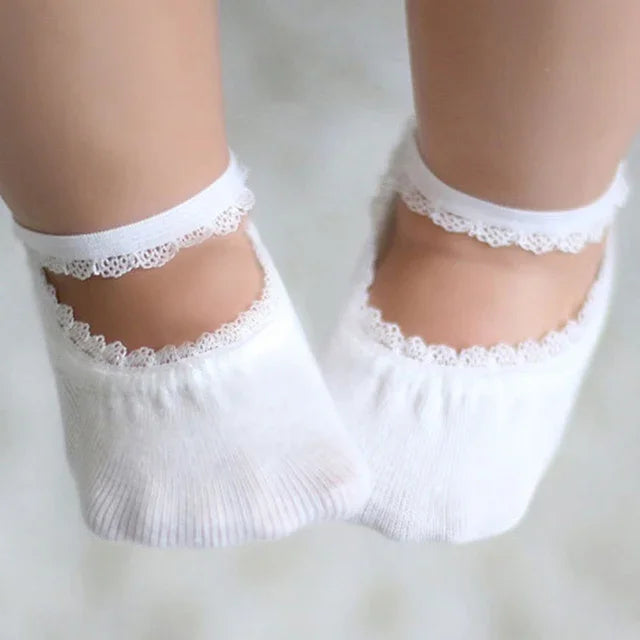 Newborn Baby Socks Summer Lace Baby Socks Solid Color Princess Baby Girl Infant Anti-slip Socks With Rubber Soles