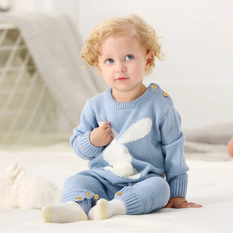 Cute Rabbit Knitted Baby Rompers Clothes Spring Autumn Crew Neck Long Sleeves Newborn Boys Girls Easter Jumpsuits Outfits 0-18m