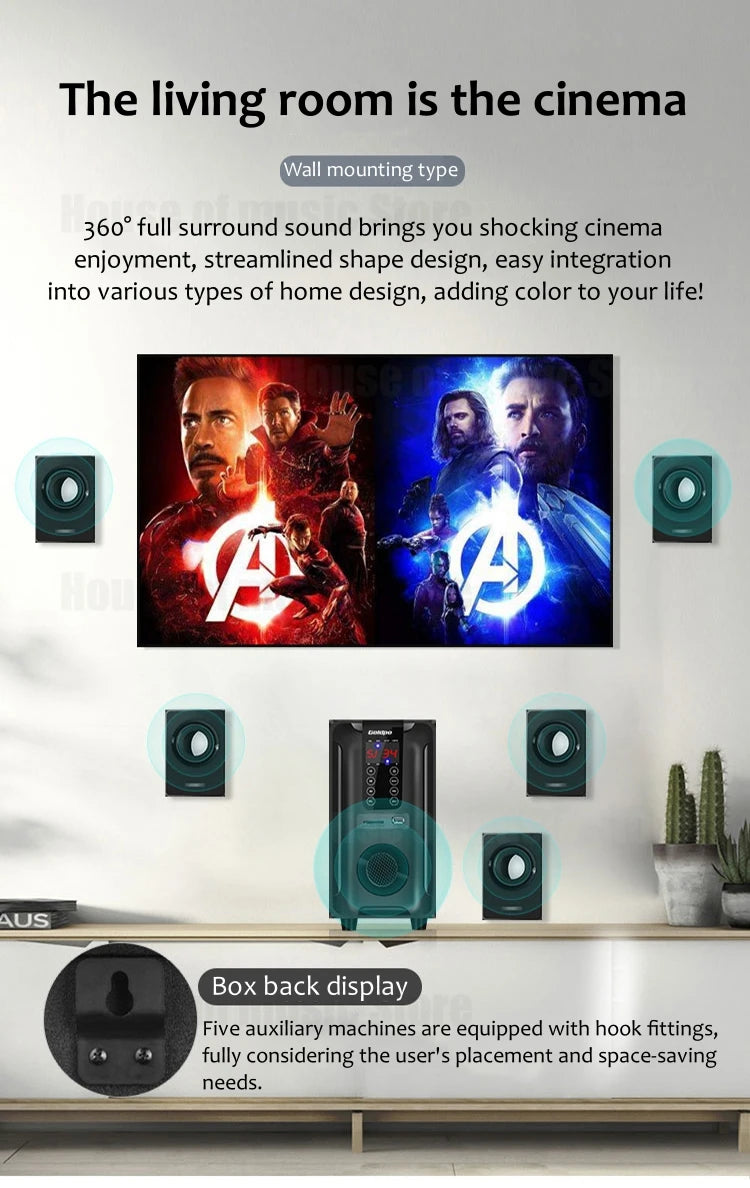 5.1 Floor-Standing Multimedia Sound Box Home Theater System 3D Surround Subwoofer 60W TV Bluetooth Speaker With Remote Control