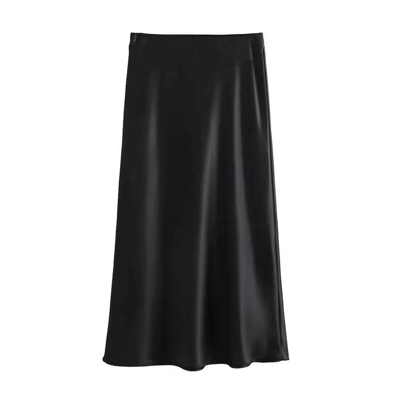 MUJER Woman 2025 Satin Skirt Women High Waist Long Skirts For Women Summer Black Midi Skirt Woman Office Elegant Women's Skirts - AIAZ
