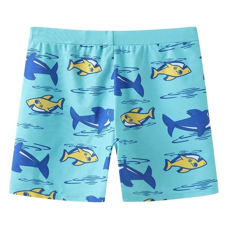 2-piece Set of Summer Children's Swim Trunks Swim Caps Boys' Swimwear Quick Drying Shorts Cartoon Print Beach Swimwear Ages 4-16 - AIAZ