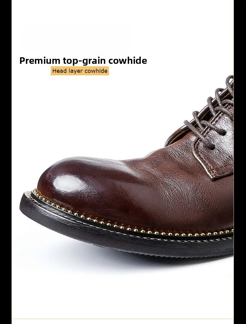 Bambi Deloren Handmade Leather  oes Men's Casual Briti Retro Busin oes Wear-Resistant Lace-Up round Toe Rubber ...