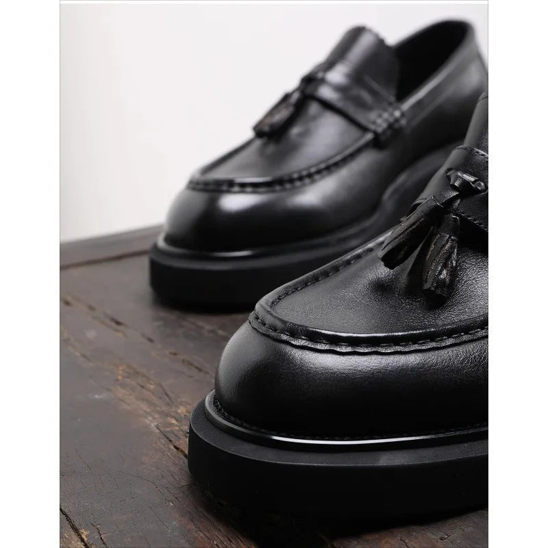 Mens Genuine Leather Loafers Slip On British Style Thick Sole Oxford Shoes Summer Casual Business Shoes