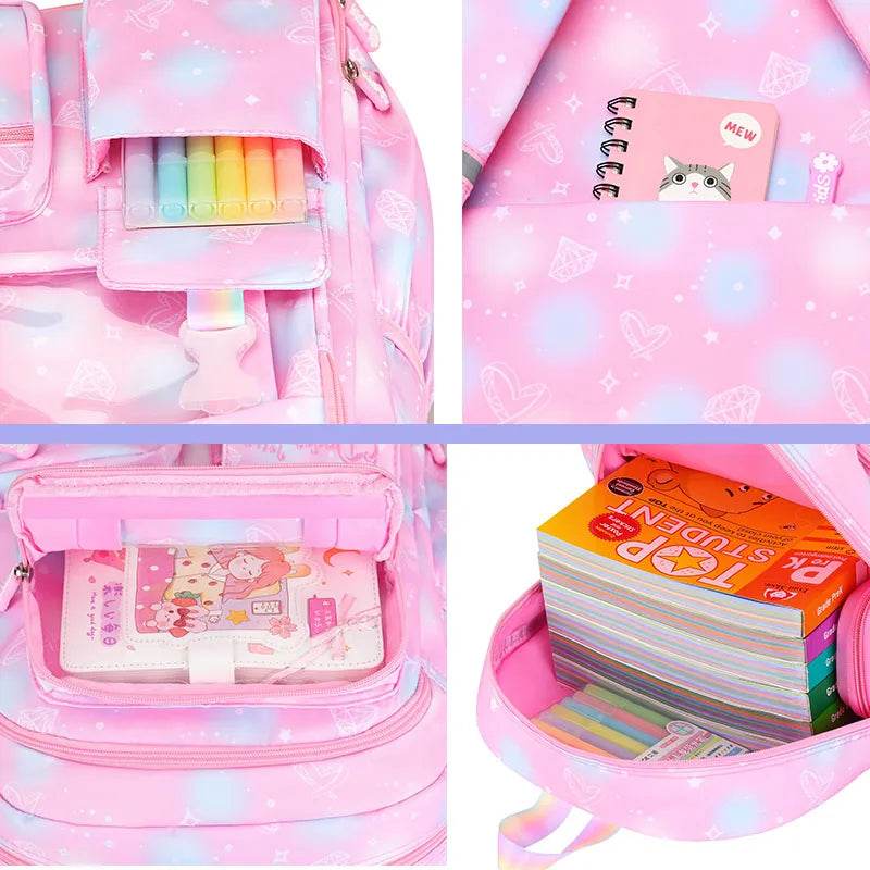 School Backpacks for Girls Child Cute Candy Color Shoulder Bag with Large Capacity Side-Open Backpack - AIAZ