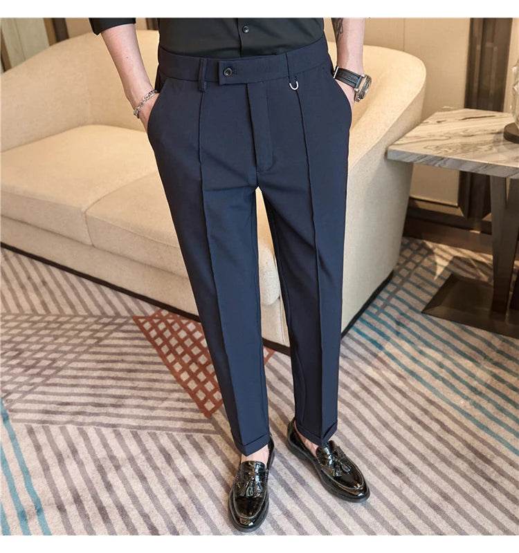 Men's business casual trousers, daily formal work pants, 2024 new high quality, plain color versatile ankle-length trousers. - AIAZ