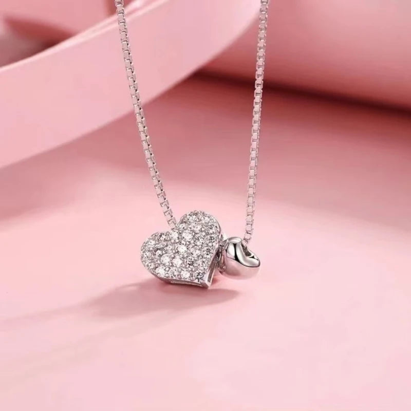 Jkeli 100% 925 Sterling Silver Charm Romantic Love Heart Pendant Box Link Chain Necklace for Women Fashion Wedding Jewelry