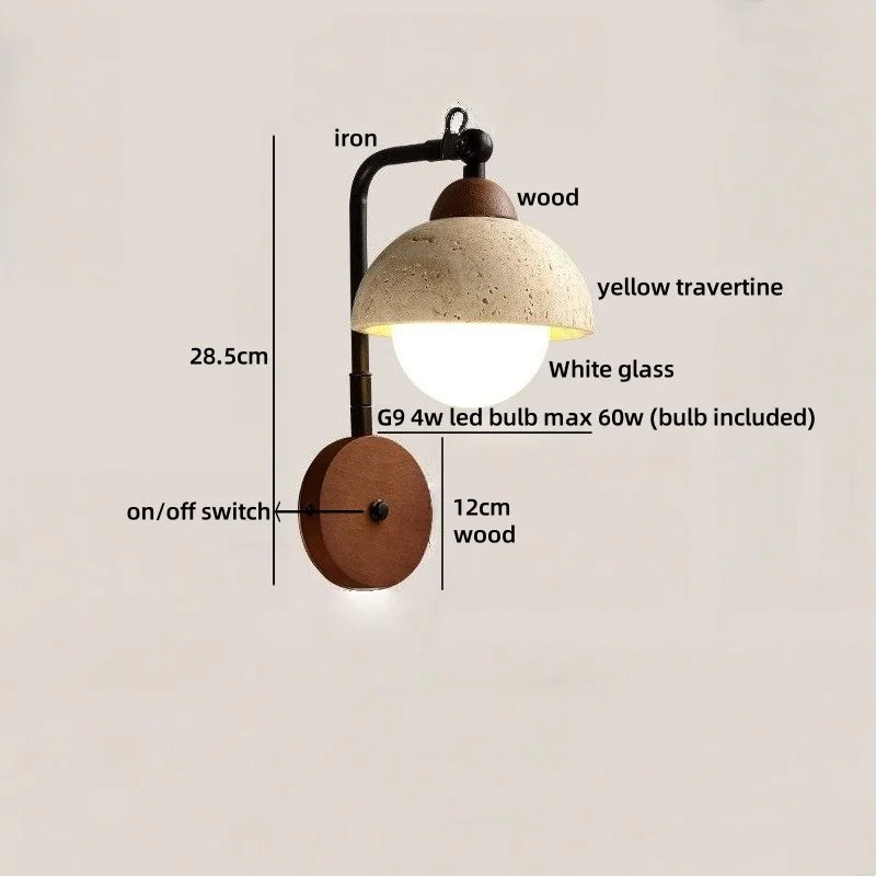 IWHD White Glass Interior LED Wall Lamps Reading With Switch Yellow Travertine Stone Bathroom Mirror Stair Light Wandleuchte