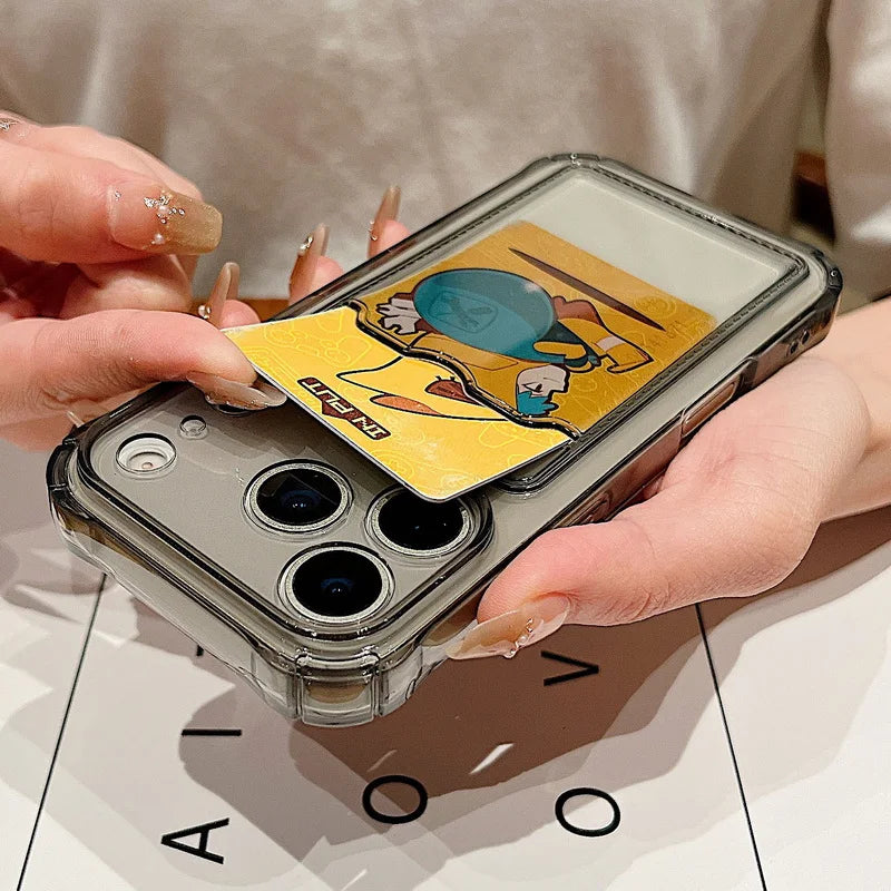 Card Slot Pocket Phone Case For iPhone 17 Air 16e 16 15 Pro Max 14 13 Pro 12 11 Shockproof Transparent Silicone Soft TPU Cover