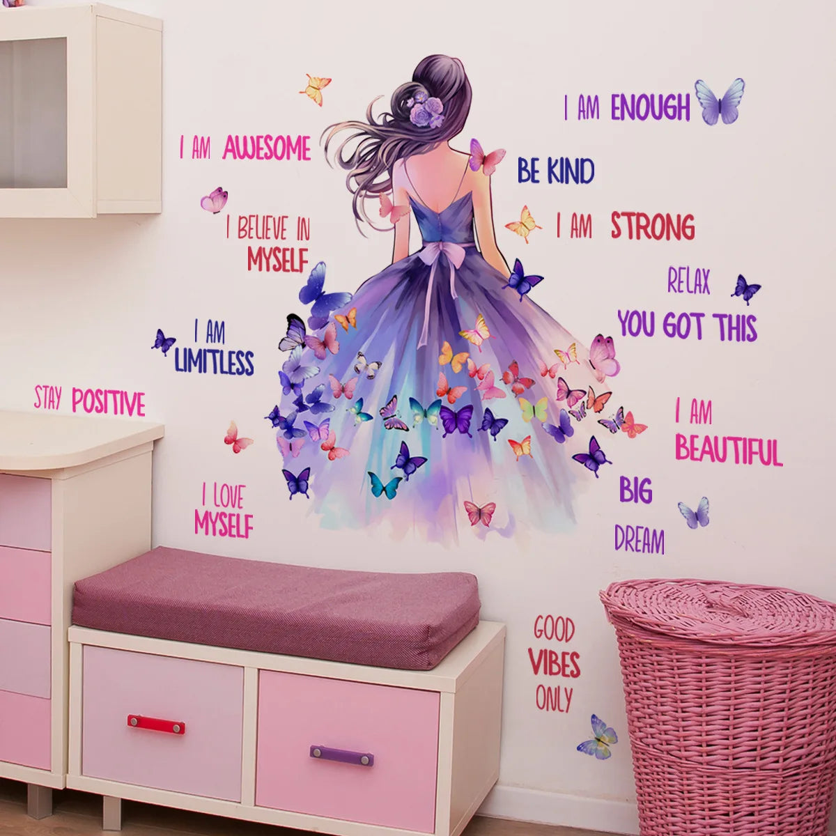 Removable Butterfly Wall Stickers, Self-adhesive PVC, Little Girl Back, Home Decoration, Living Room, Bedroom