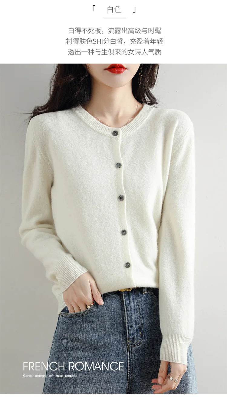 Knitted Cardigan Women's Sweater Autumn And Winter 2022 New Solid Color Coat Round Neck Short Long Sleeve Loose Korean Fashion - AIAZ