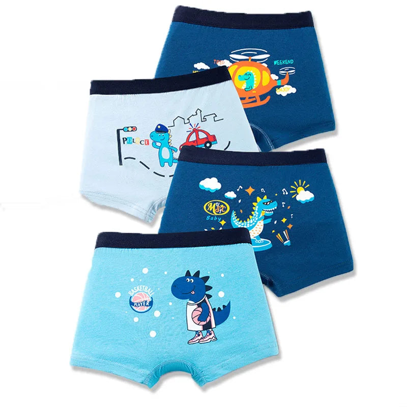 4 Pcs/Lot Children's Underwear Boys Panties Underpants Dinosaurs Helicopters Cars Cotton Breathable Kids Shorts Boy Boxer Briefs
