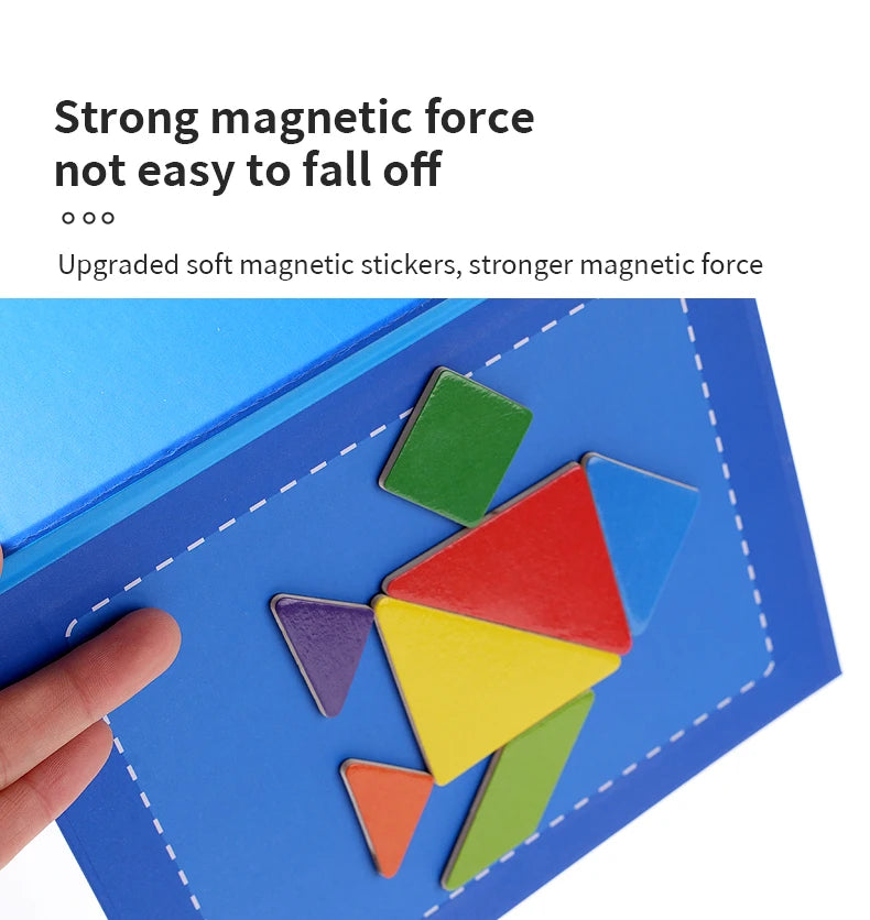Montessori Wooden Jigsaw Magnetic Tangram Puzzle Book Educational Toys For Kid Learning Logical Game Geometric Shape Block