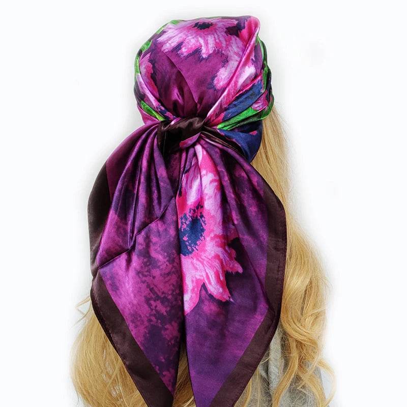 New 90*90cm Retro Brand Women Silk Scarf Bandanna Fashion Bohemian Pattern Square Hijab Lady Wrap Headband foulard muffler - AIAZ