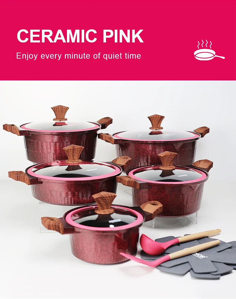 Donnor Ceramic Non Stick Pans Ceramic Casserole Stockpot Set with Lid Procook Stock Pot 15pcs Cookware for Braising