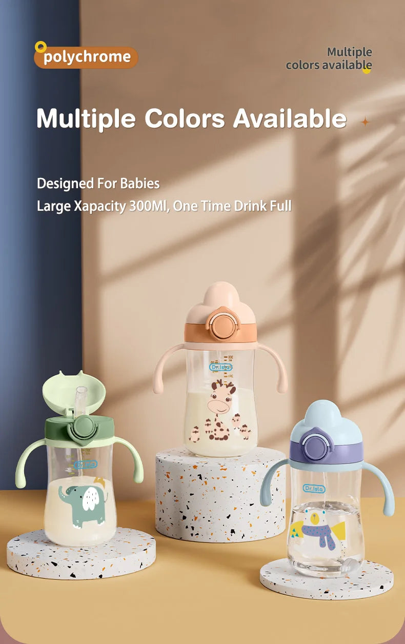 MAMIJOY Baby Bottle 300ML Baby Feeding Cup With Straw Children Learn Feeding Drinking Bottle Kids Training Cups BPA Free