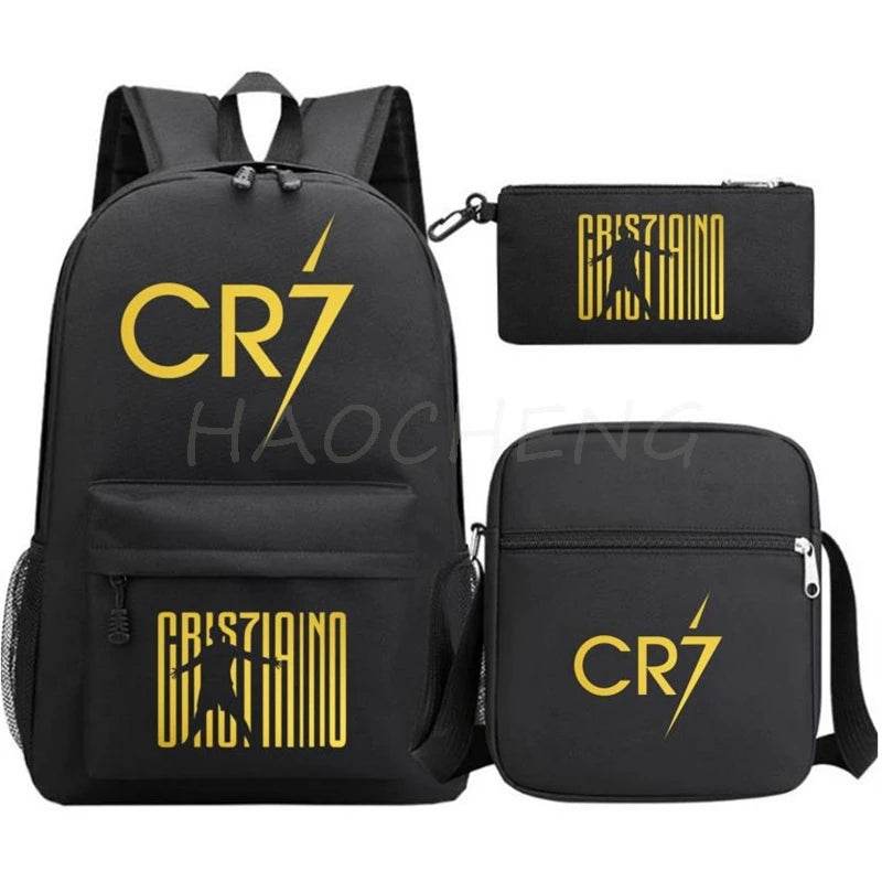 3Pcs Sets Boys Girl Football CR7 School Backpack School Bags Travel Bags Laptop Zipper Rucksack New Mochila For Students Bags - AIAZ