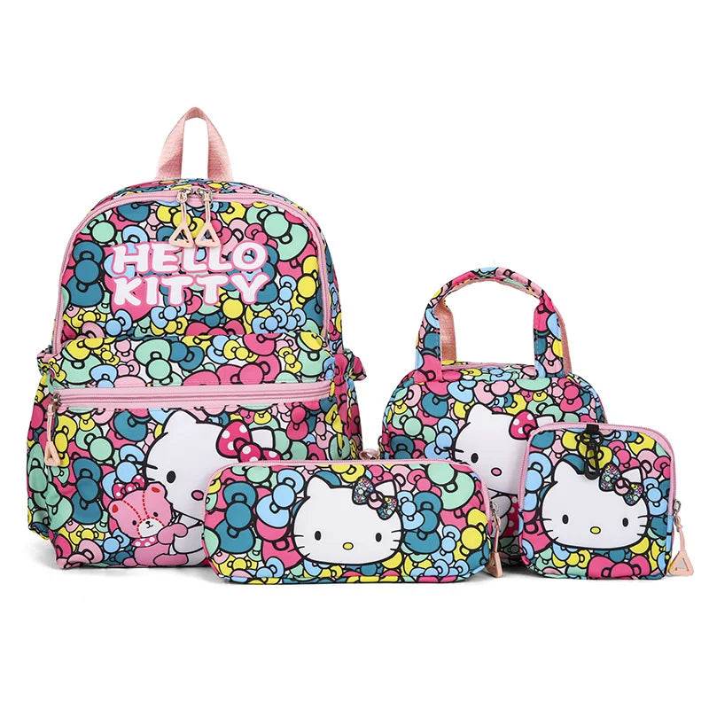 4Pcs School Bag Set For Elementary School Students Cartoon Printed Hello Kitty Kuromi Junior High School Backpack With Pen Bag - AIAZ
