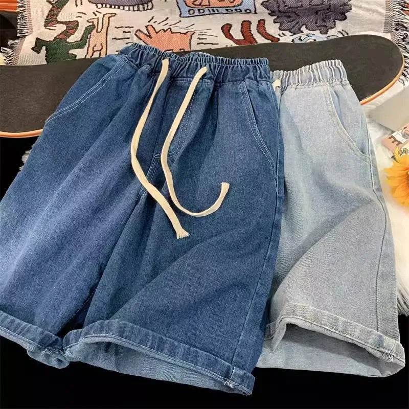 2025 Men's minimalist denim shorts with high-end washing technology from Europe and America, versatile basic five quarter pants - AIAZ