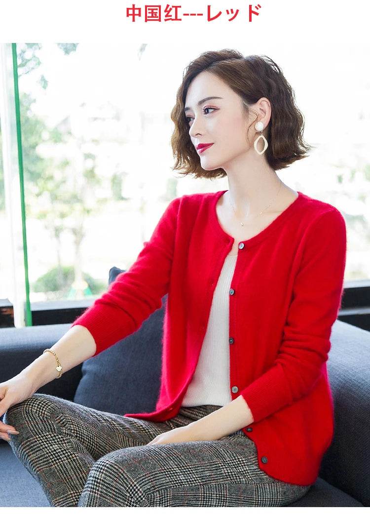 Women Cardigan Large Size Warm Pure Mink Cashmere Sweaters O-neck Loose Coat Female Sweater Ladies' Jacket Solid Knit Cardigans - AIAZ