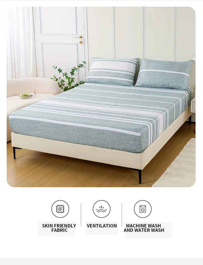 3-Piece Striped Fitted Sheet Set – Luxuriously Soft & Breathable – Includes 1 Fitted Sheet and 2 Pillowcases for Cozy Sleep – Pe