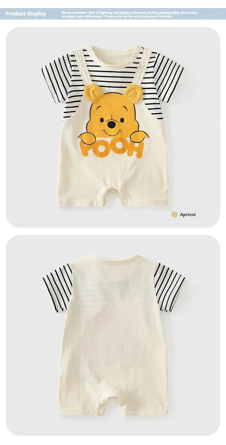 Summer Baby Jumpsuit Cartoon Winnie the Pooh Comfortable Rompers for 0-2 Years Old Boy Girl Stripe Short Sleeve Bodysuits