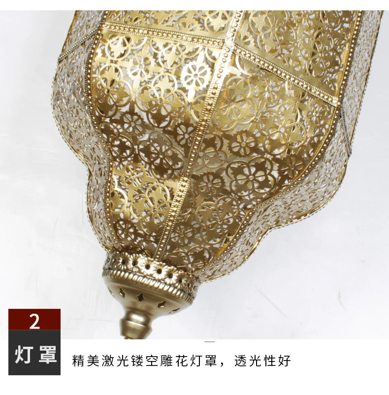 Vintage Antique Hollow Carving Pendant Lamp Southeast Asia Moroccan Golden Hanging Light Restaurant Bar Industrial Pendant Light