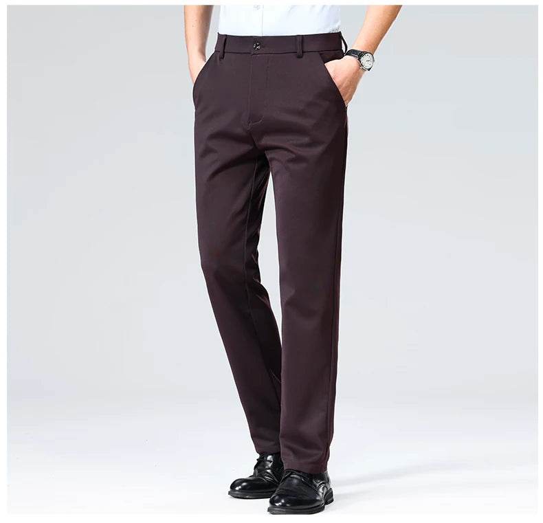 Men Suit Pants Light Thin Elastic Slim Fit Dress Pants Business Solid Casual Straight Leg Trouser Men Clothing Oversize 29-42 - AIAZ