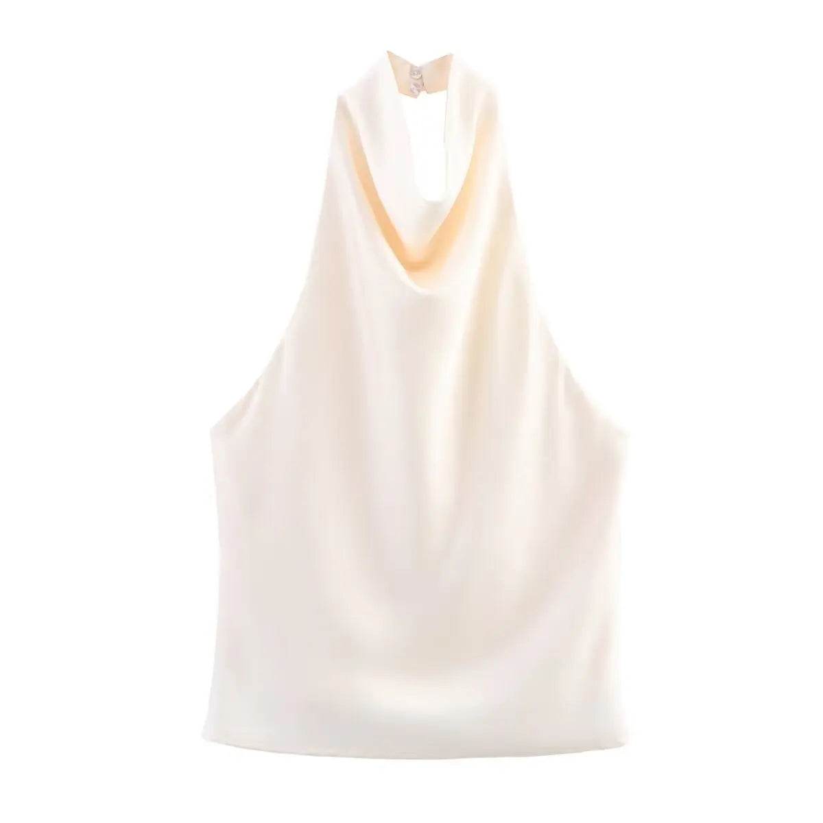 Women Stain Tops Sexy Summer Backless Slim Camisole Boat Neck Ties Side Zipper Female Chic Elastic Tops - AIAZ