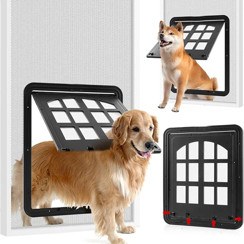 Large Dog Screen Door Flap Opening Dog Door for Screen Door with 4 Entry Ways Self-Closing Pet Screen Door for Dogs Cats