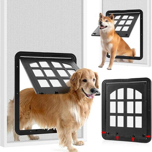 Large Dog Screen Door Flap Opening Dog Door for Screen Door with 4 Entry Ways Self-Closing Pet Screen Door for Dogs Cats