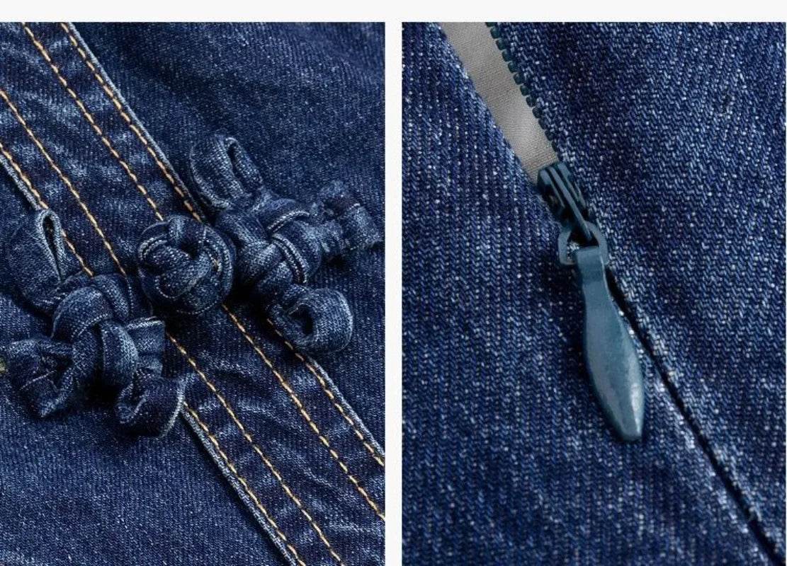 Embroidered Denim Dress For Women Spring Summer 2025 New Retro Versatile Waist Closure Long Denim Strap Dress Mujer Vestidos - AIAZ