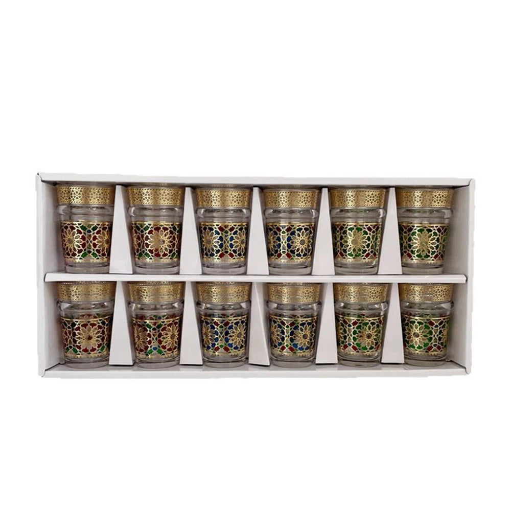 12-piece set, Light luxury style Moroccan glass cup, Türkiye Saudi restaurant tea cup, Mosaic paper gilding water cup, gift cup