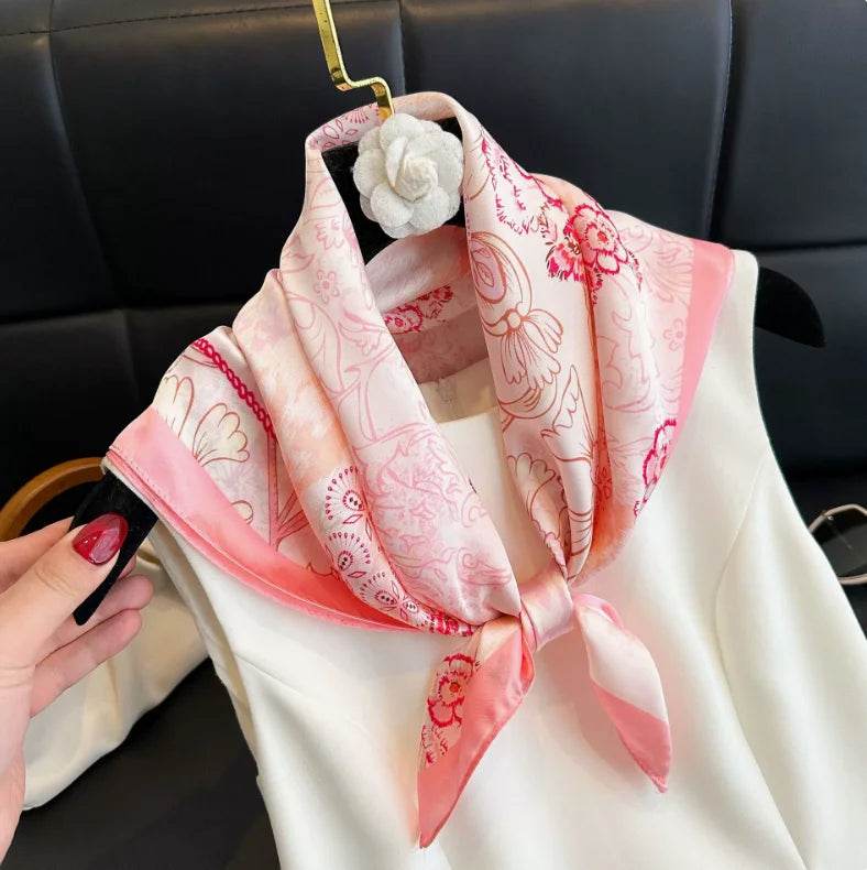 Women Fashion Versatile New Silk Scarves 70x70cm Square Scarf Korean Version Neck Protection Spring and Autumn Vintage Scarf - AIAZ