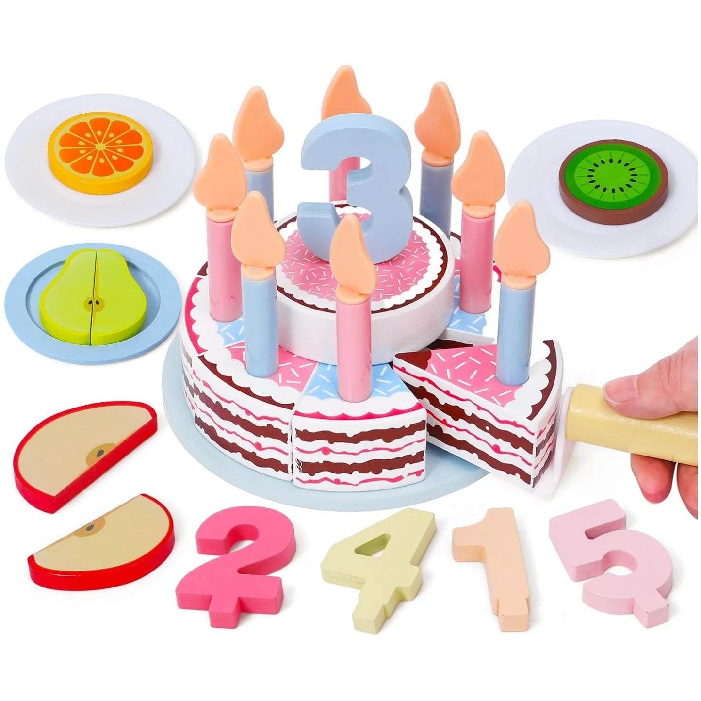 Wooden Kids Kitchen Toys Simulation Birthday Cake Toy Pretend Play Cutting Food Game Children Role Play Toy Gifts for Boy Girl - AIAZ