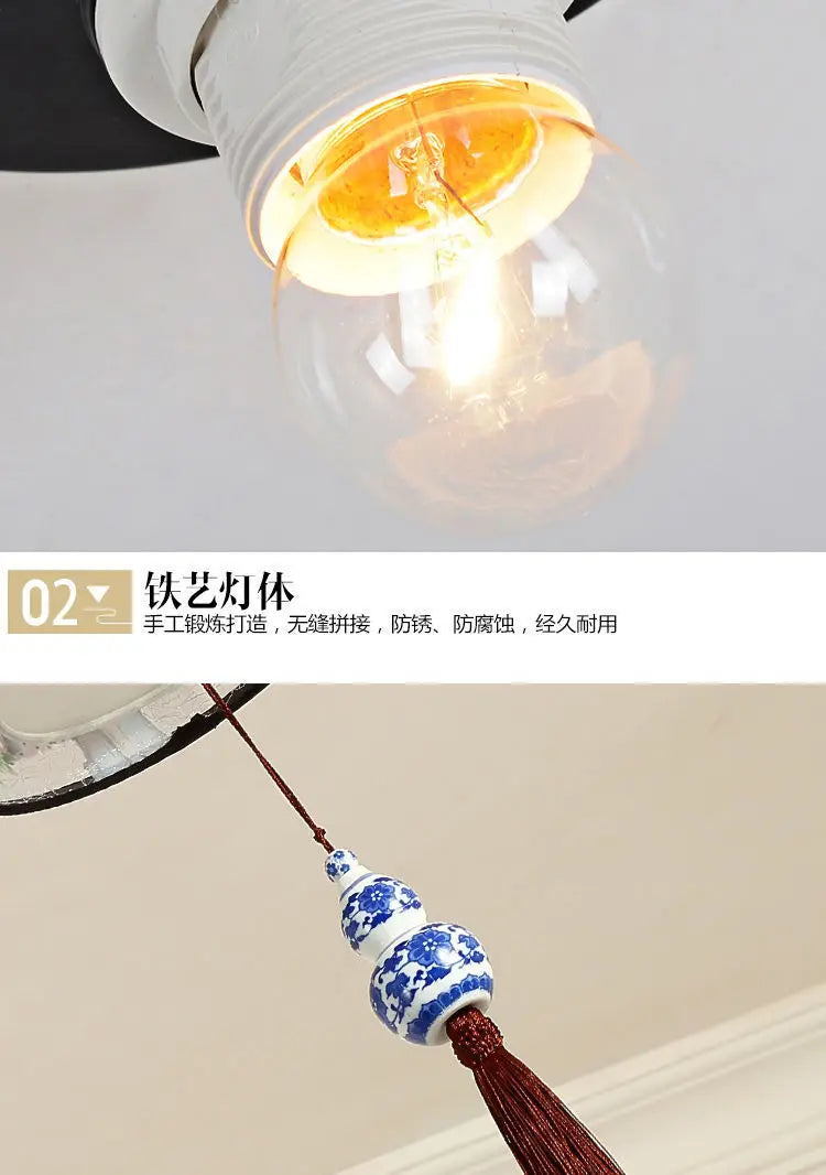 New Chinese Chandelier Lustre Ceiling Lamp Simple Corridor Chinese Painting Ceiling Lights Creative Suspendu Lotus Led Lighting