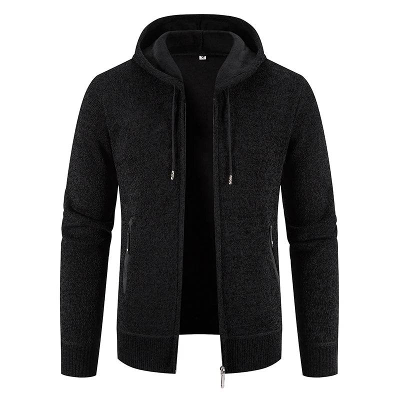 2025 New Winter Mens Sweaters Outwear Hooded Fleece Cardigan Men Knitted Warm Sweatercoat Solid Casual Hooded Sweater Jacket Man - AIAZ