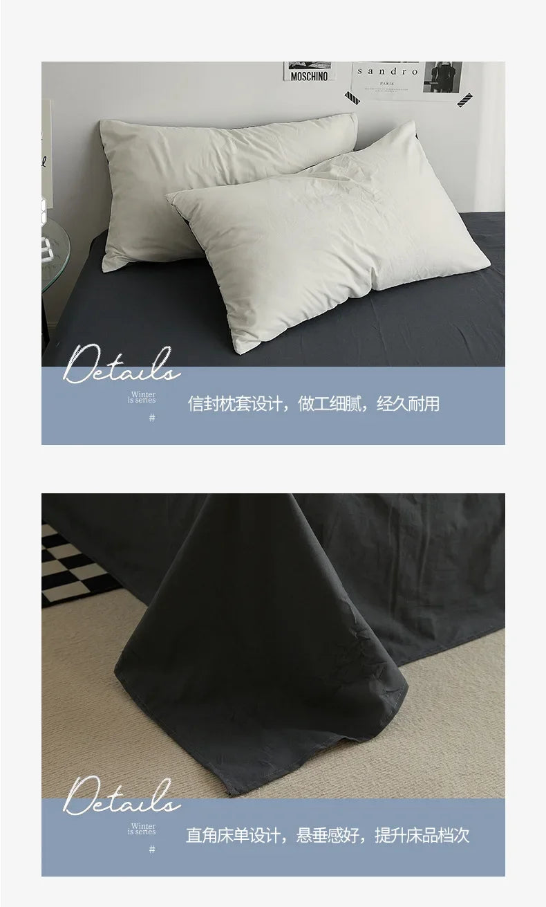 High Quality Solid Color Double Washed Cotton Bedding 4 Pieces Set Student Dormitory Bed Linen Duvet Set Bed Suit