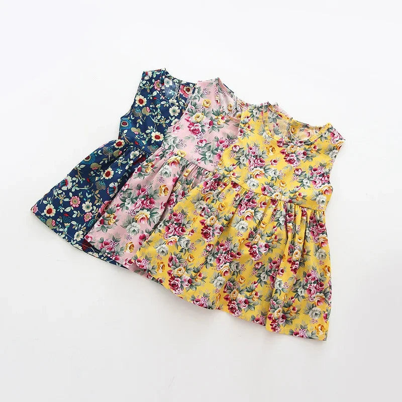 New Baby Girls Sleeveless Flower Print Dresses Clothes Bowknot Kid Summer Princess Dress Children Party Ball Pageant Outfit
