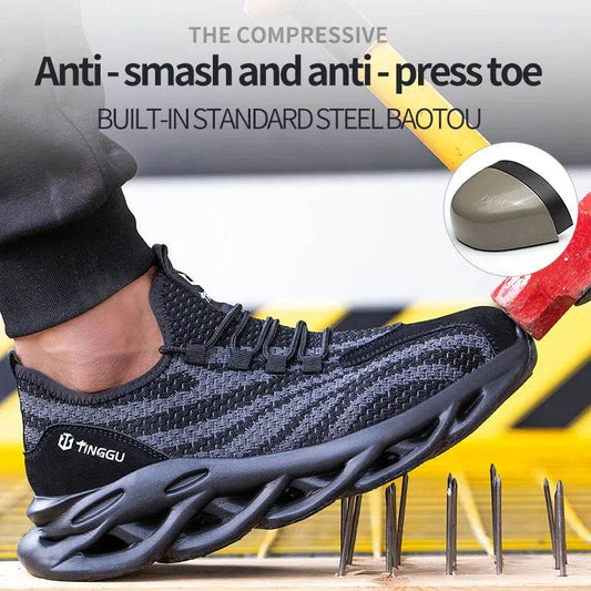 Men's safety shoes are anti impact, anti puncture, soft, comfortable, breathable, anti slip, and wear-resistant work shoes - AIAZ