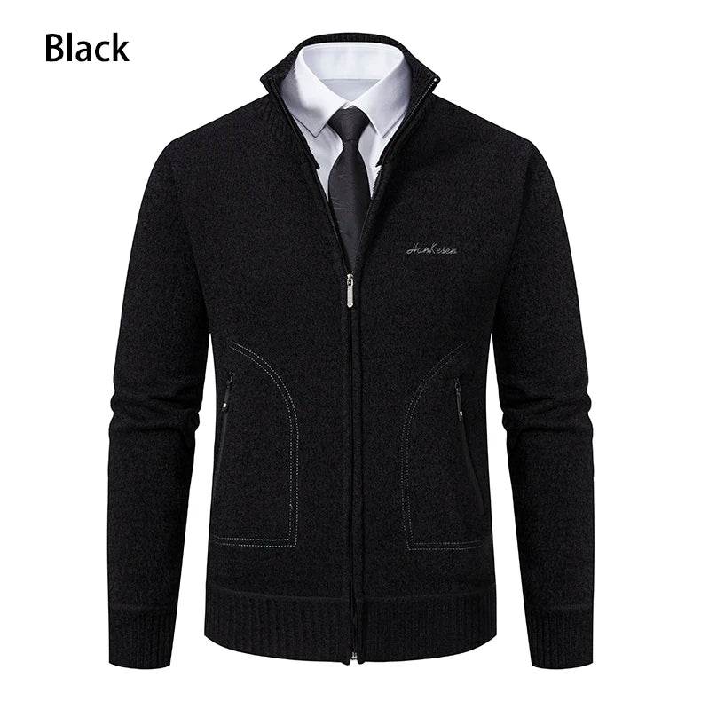 2023 Knitwear Spring and Autumn Men's Stand-up Collar Thick Warm Cardigan Sweater Winter Loose Casual Coat - AIAZ