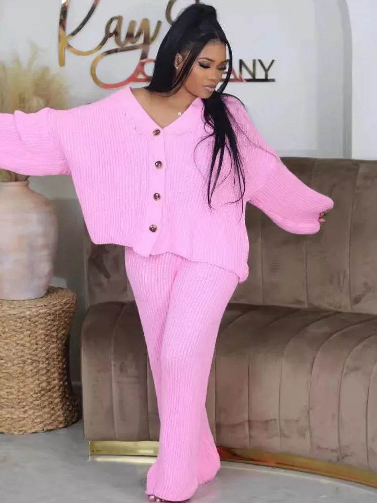 2 Piece Women Sets 2024 Autumn Winter Matching Sets Knitting Two Pieces Sets Sweater Top And Pants Suits Outfits Clothing - AIAZ