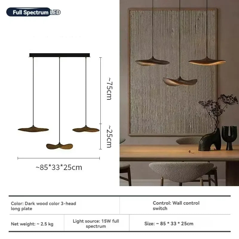 Japanese Lotus Leaf Chandelier Wabi Sabi Solid Wood Lamp Living Dining Room Zen Tearoom Villa Duplex Kitchen Island Linear Light