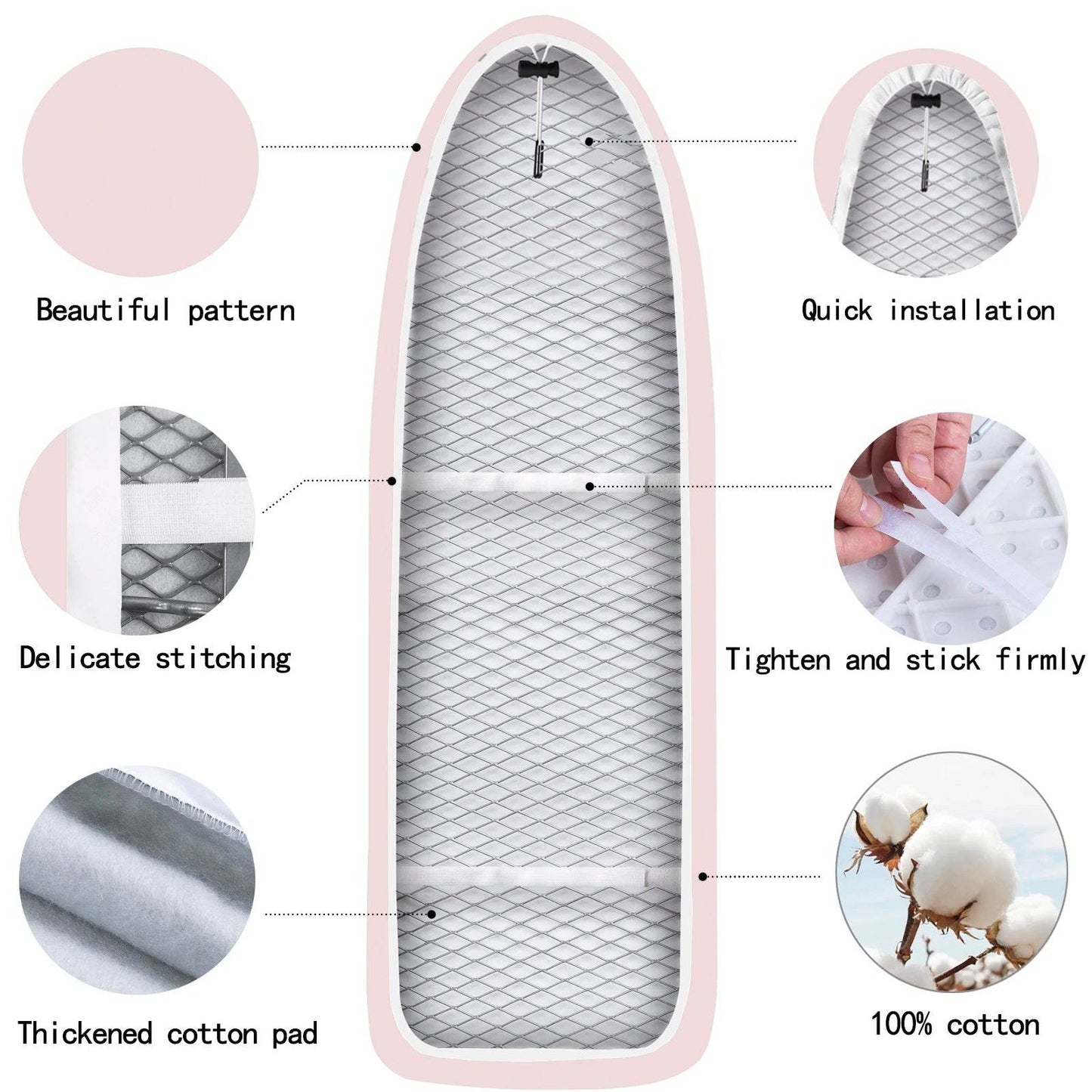 Ironing board cover 140x50cm, cotton cover and thick felt liner, easy to fit, resistant to burning, Morandi color - AIAZ