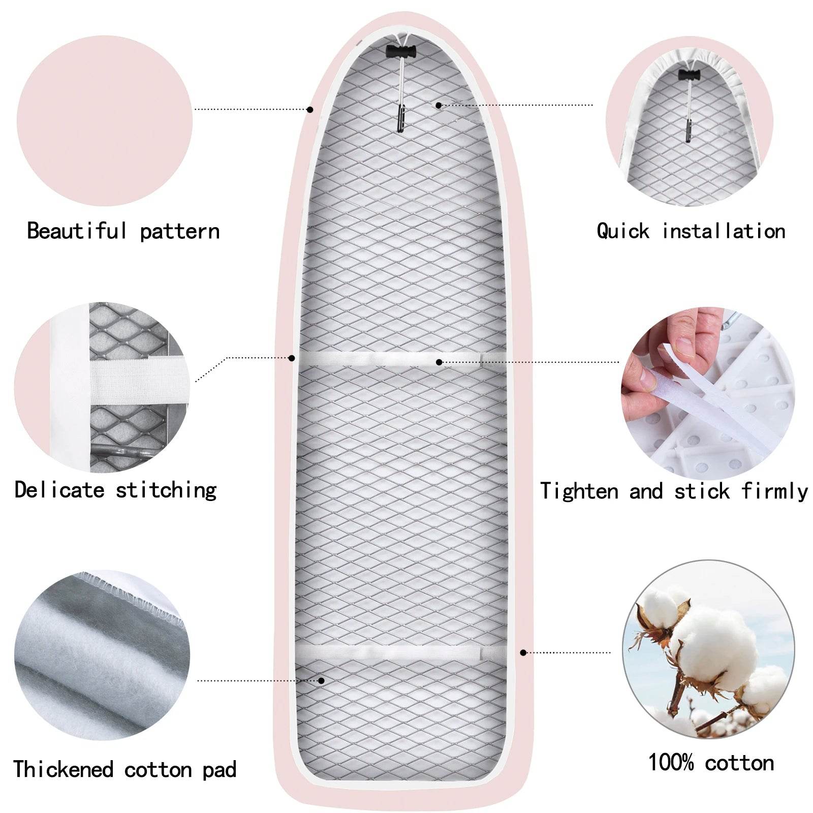 Ironing board cover 140x50cm, cotton cover and thick felt liner, easy to fit, resistant to burning, Morandi color - AIAZ