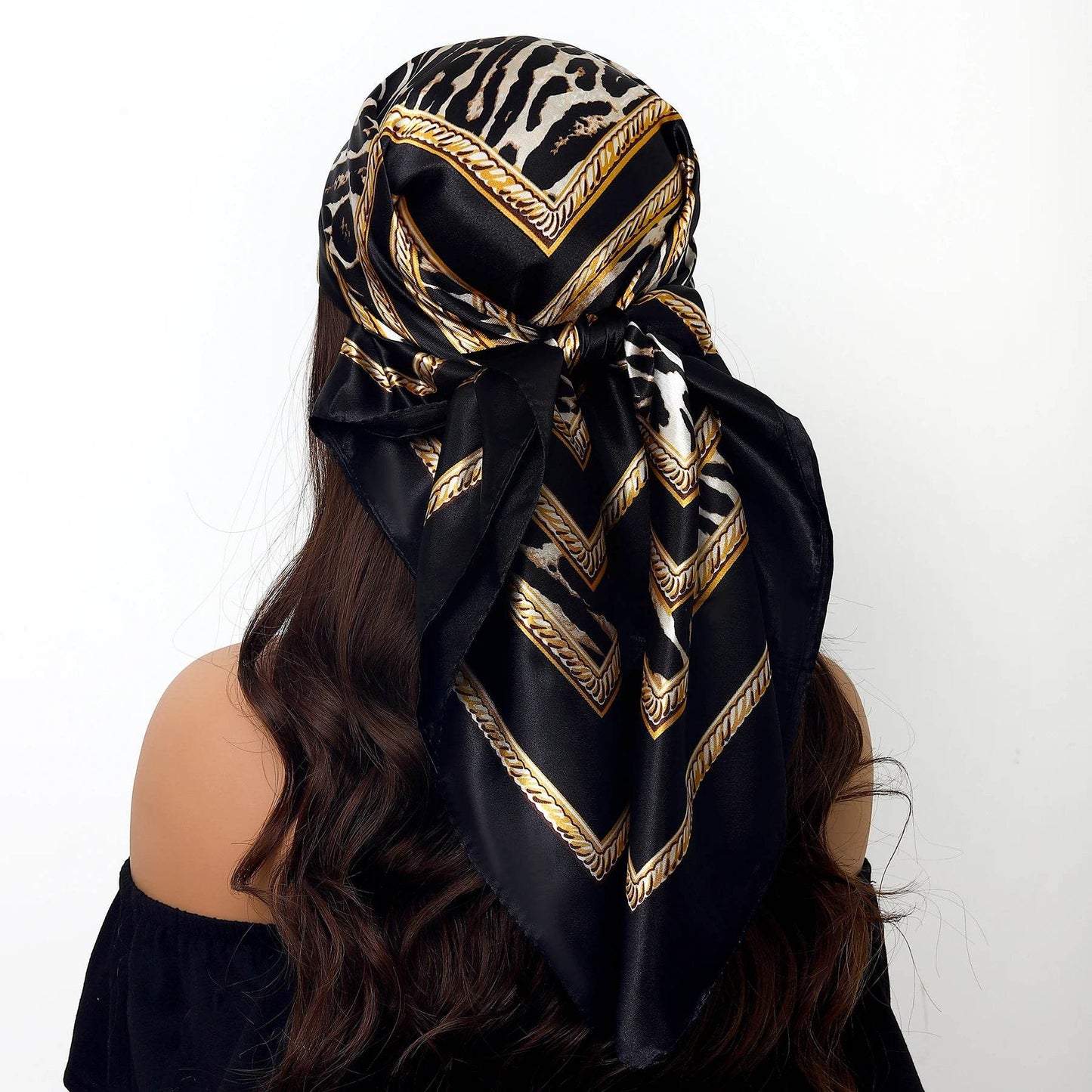 New 90*90cm Retro Brand Women Silk Scarf Bandanna Fashion Bohemian Pattern Square Hijab Lady Wrap Headband foulard muffler - AIAZ