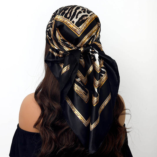 New 90*90cm Retro Brand Women Silk Scarf Bandanna Fashion Bohemian Pattern Square Hijab Lady Wrap Headband foulard muffler - AIAZ