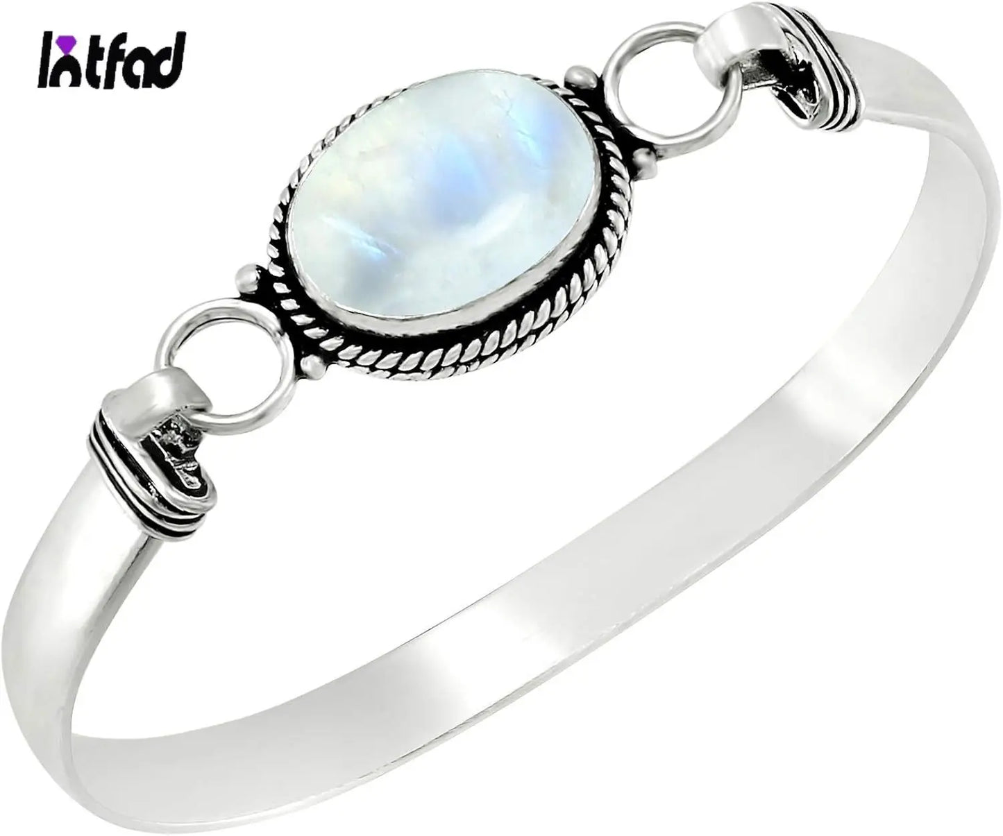 Vintage 925 Silver Natural Oval Moonstone Bangle Bracelets Handmade Birthstone Bangle Gifts Fine Jewelry for Women Men