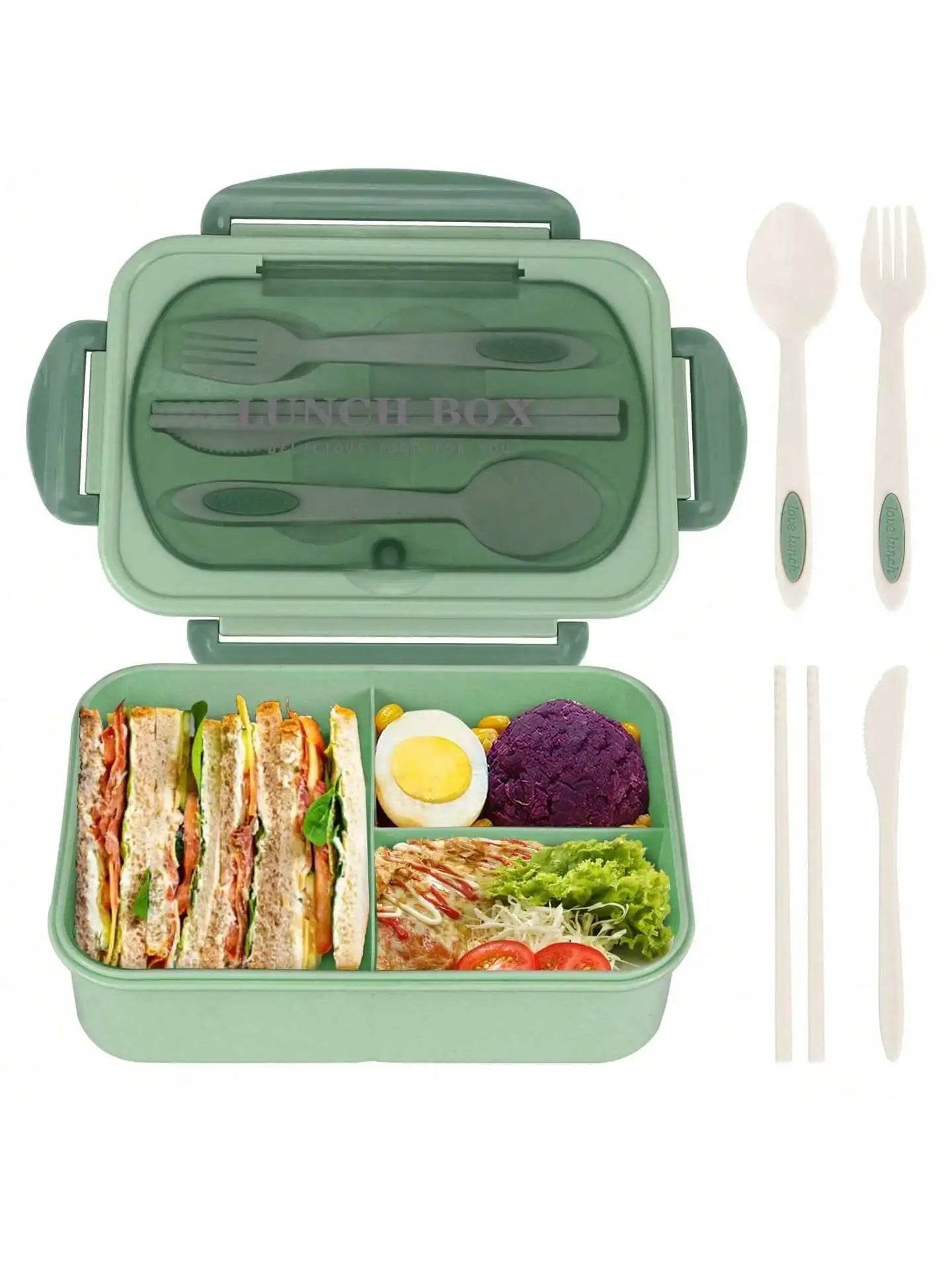 1Pc Bento Box Adult Lunch Box With 4 Compartments,Utensils, Sauce Jar, Muffin Liners, Microwave&Dishwasher Safe, Back To School - AIAZ