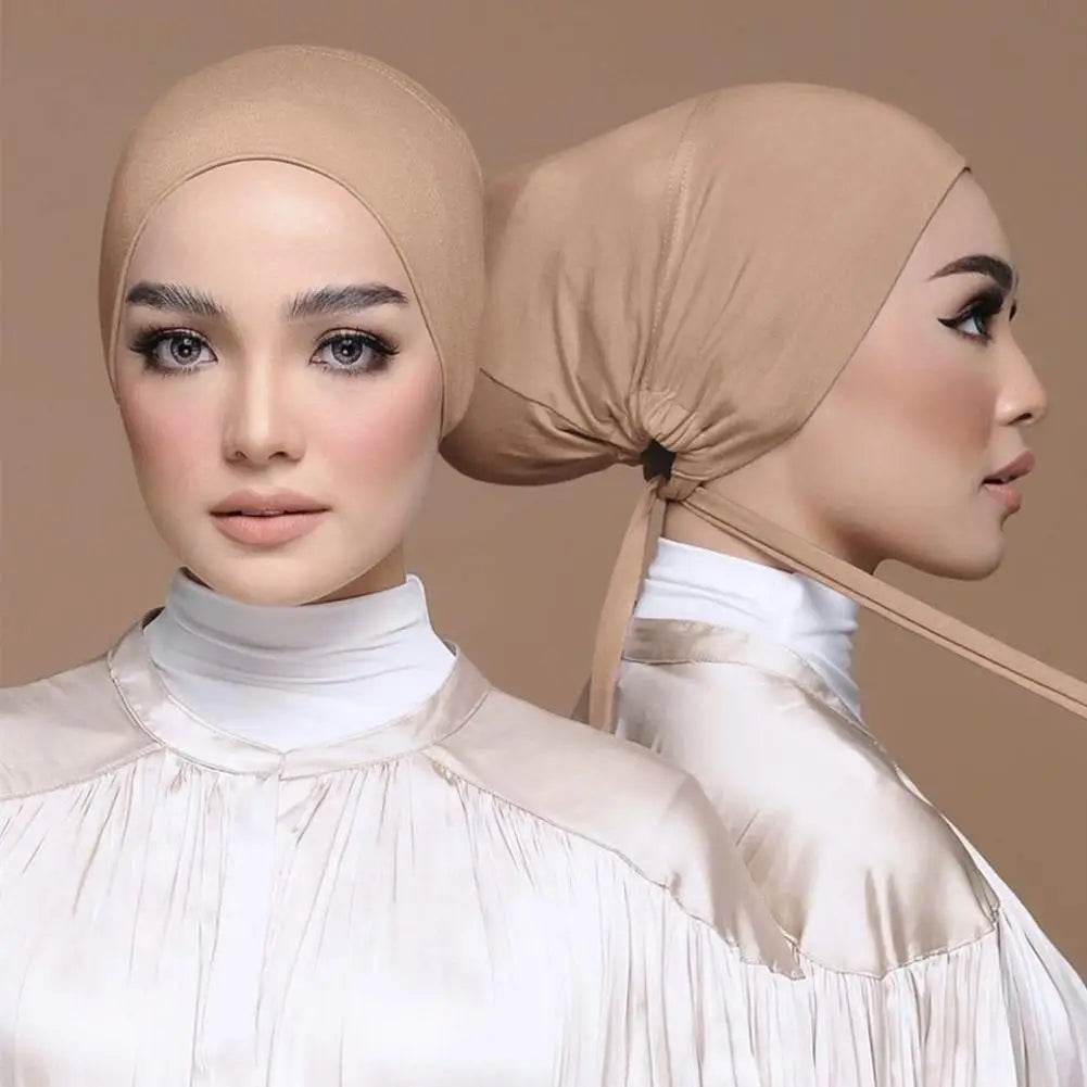 Womens Muslim Stretch Turban Cap Soft Modal Muslim Hat Headscarf Inner Turban Underscarf Modal Hat Bonnet Chiffon Islamic H E4H1 - AIAZ