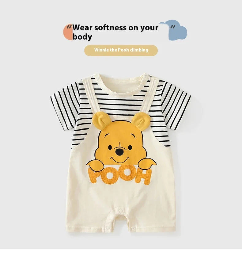 Summer Baby Jumpsuit Cartoon Winnie the Pooh Comfortable Rompers for 0-2 Years Old Boy Girl Stripe Short Sleeve Bodysuits